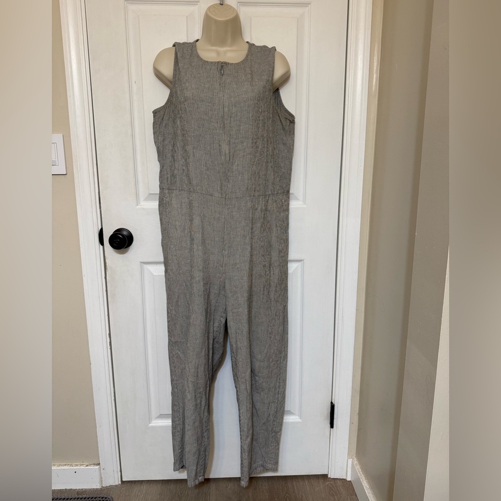 Eileen Fisher Sleeveless Linen Blend Jumpsuit Gray Wide Leg Sustainable Size M - Picture 3 of 12